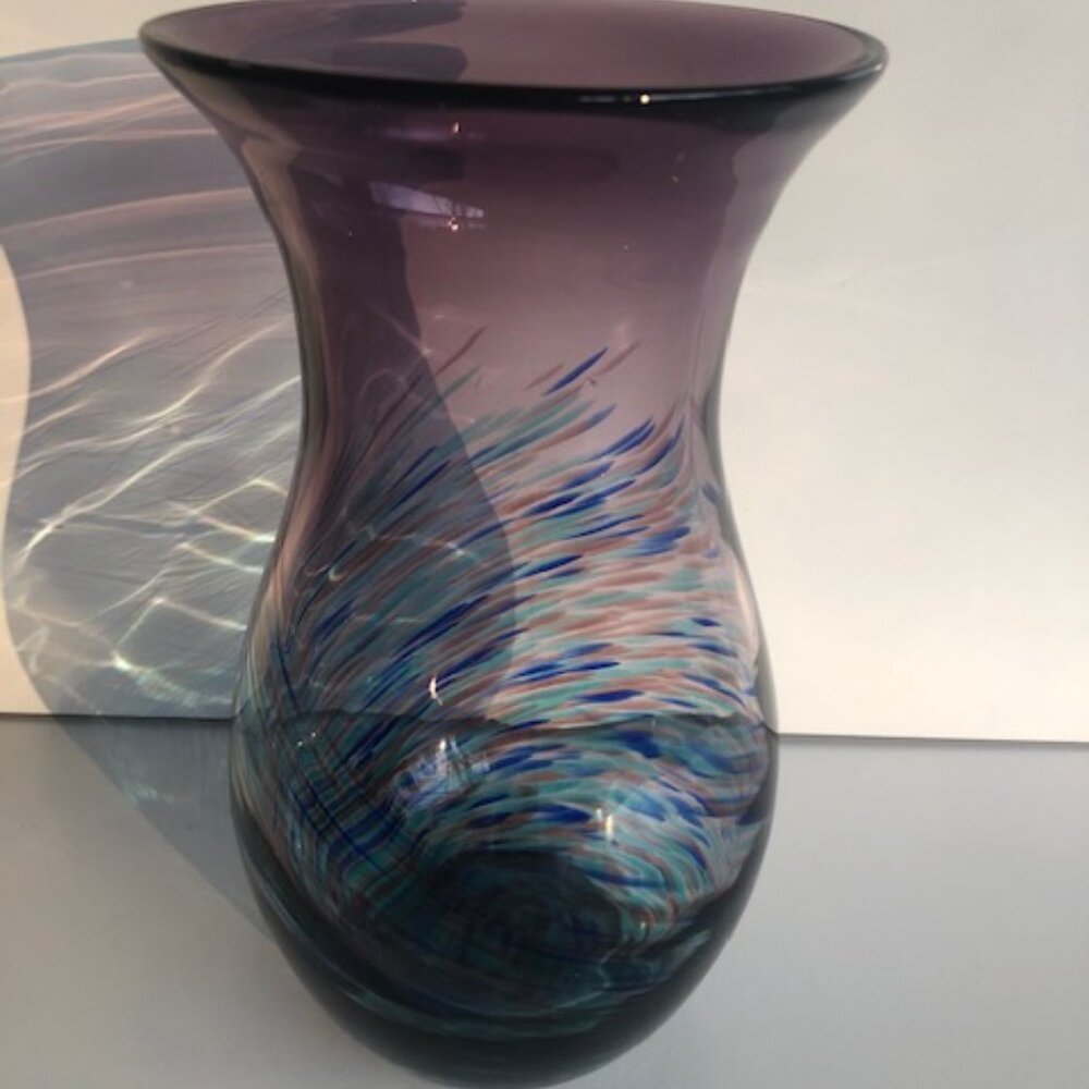 #4546 VINTAGE 9 ½” COLOR SPIRAL VASE HANDMADE
